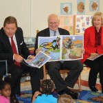 Sandy, David McGerald and Dave Lawrence read to children at the HCC Early Childhood Center