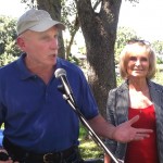 County Commissioner Sandy Murman spends some time at the Baycrest Picnic where Countryway/Baybrook resident Jim Pidcock addresses the community gathering.