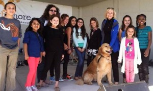 Sandy and Rocky take some time to visit with the Doby Elementary School Rock Band at the 2014 Apollo Beach Manatee Festival of the Arts.