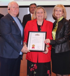 Commissioner Sandy Murman honors Wesley and Judy Dunn for their service and devotion to the Tampa Seafarers Center and Tampa Port Ministries with a commendation from the Hillsborough BOCC at a meeting of the Tampa Port Authority Board.