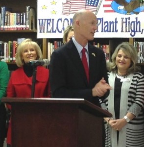 Commissioner Murman helps welcome Governor Rick Scott to Plant High School in South Tampa. The Governor was presenting a check for $8 million to Hillsborough County Schools.