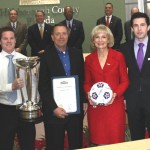 Sandy honors the Tampa Bay Rowdies for its second NASL Soccer Bowl Championship; On hand were owners David Laxer, Andrew Nestor and players Keith Savage, Mike Ambersley, Stuart Campbell and the 2012 Soccer Bowl Trophy