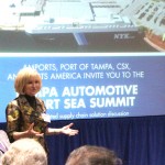 Sandy Murman, also a Tampa Port Authority Commissioner, welcomes leaders from Amports, CSX, and Ports America to the Tampa Automotive Short Sea Summit.