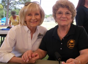 Sandy spends some time with Rosemarie Middleton, President of the Twelve Oaks Civic Association at the group's picnic at Morgan Woods school.