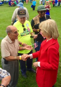 Sandy visited with residents during Seniors Day at Hillsborough County's MacFarland Park.
