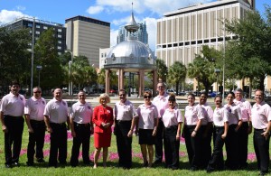 Commissioner Murman stands with Hillsborough County Fire Rescue during a special Think Pink event she hosted for Breast Cancer Awareness Day at Chillura Park. HCFR wore pink polos in honor of the occasion.