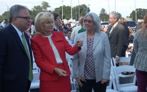 Commissioner Sandy Murman talks with Tampa City Councilman Harry Cohen and Public Defender Julianne Holt during the opening of the Bryan Glazer Family Jewish Community Center.