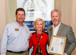 Sandy recognizes the South Tampa Chamber of Commerce on the occasion of its 90th Anniversary. Accepting the commendation were Mike Jenkins and Bill Yanger.