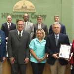 Commissioner Sandy Murman recognized TECO’s Manatee Viewing Center on its 30th Anniversary, and encouraged citizens to visit this natural resource in south Hillsborough County. On hand to receive the commendation were TECO’s Alan Denham, Stan Kroh, and volunteers Howard and Jean Fulwood.