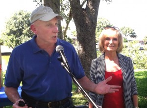 County Commissioner Sandy Murman spends some time at the Baycrest Picnic where Countryway/Baybrook resident Jim Pidcock addresses the community gathering.