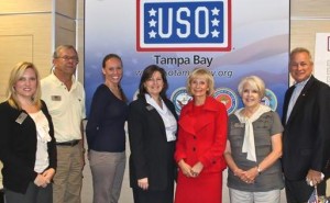 Sandy meets with volunteers and staff of the new USO at Tampa International Airport