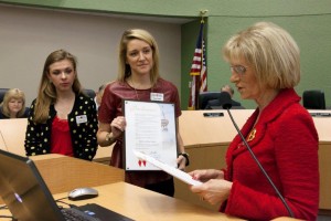 Commissioner Sandy Murman proclaimed February as American Heart Month in Hillsborough County. On hand to accept the proclamation was Kate Sawa, Executive Director of AHA Tampa Bay and Aubrey Oyler, Event Specialist for AHA’s Go Red for Women.