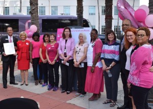 Commissioner Sandy Murman stands with breast cancer survivors during a special Think Pink event she hosted for Breast Cancer Awareness Day in Hillsborough County at Chillura Park.